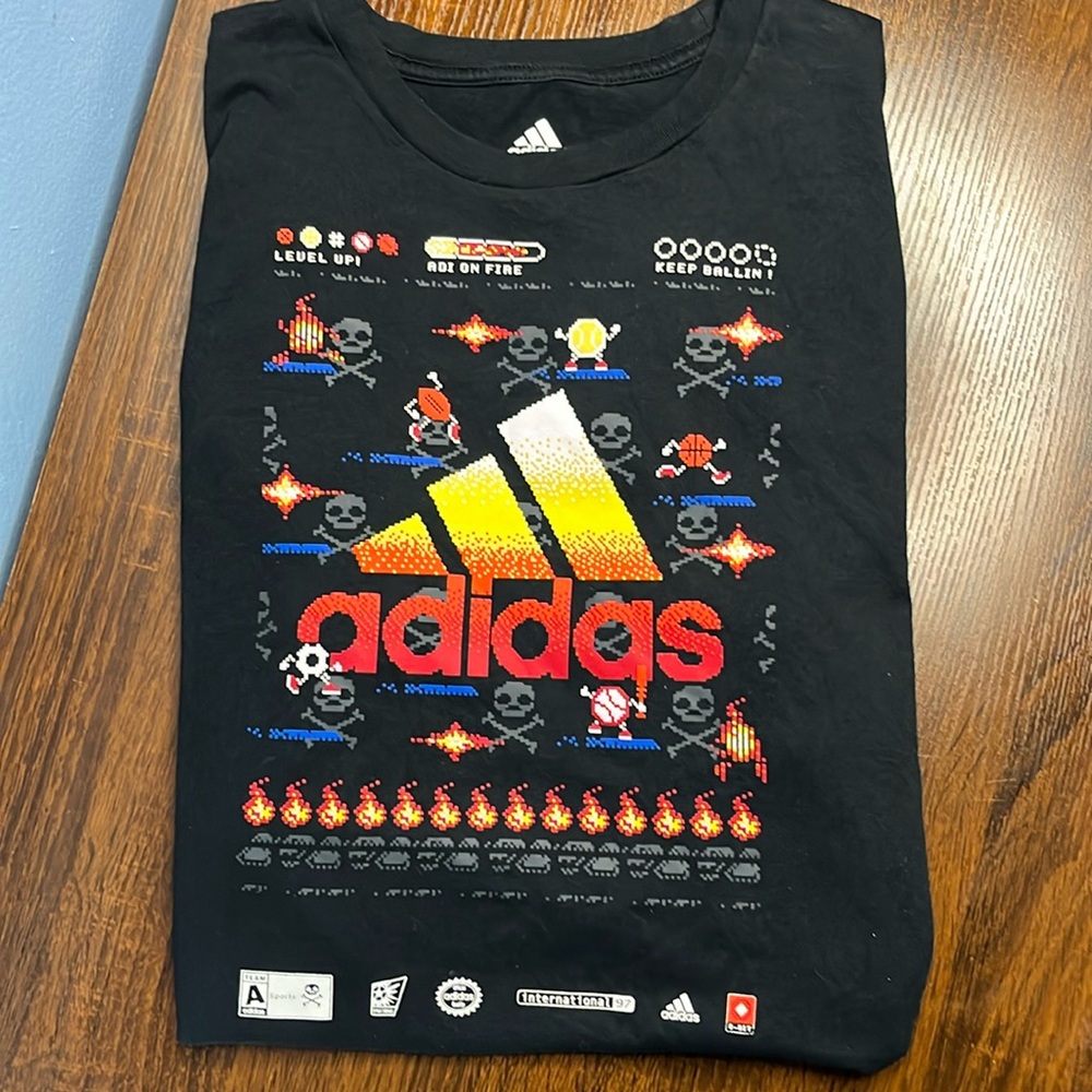 Adidas Youth XL 8 Bit Video Game Retro Short Sleeve Boys Black Shirt